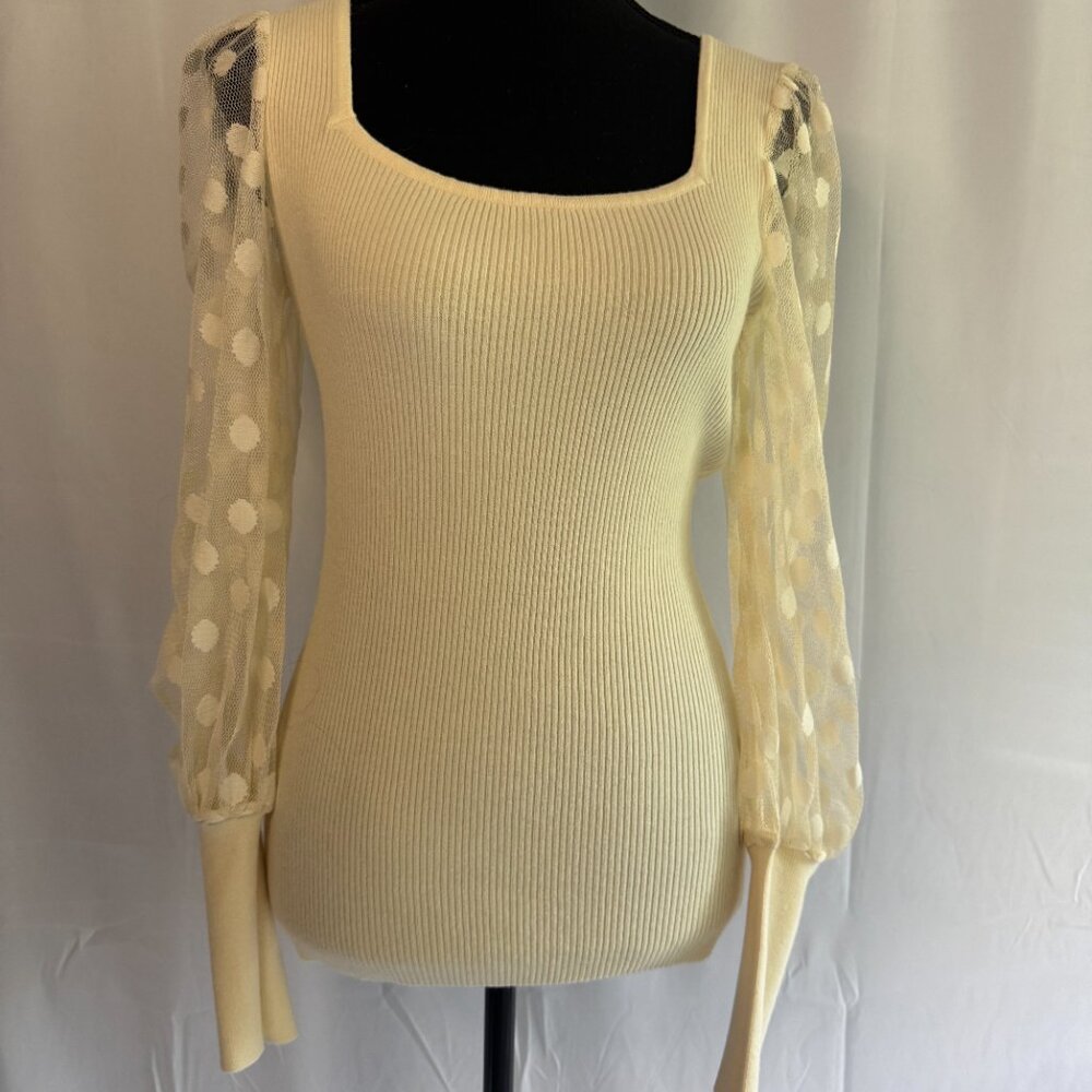 Ontwelfth Cream long sleeve Lace Long Sleeve Sweater Size Medium -354 - Picture 4 of 6